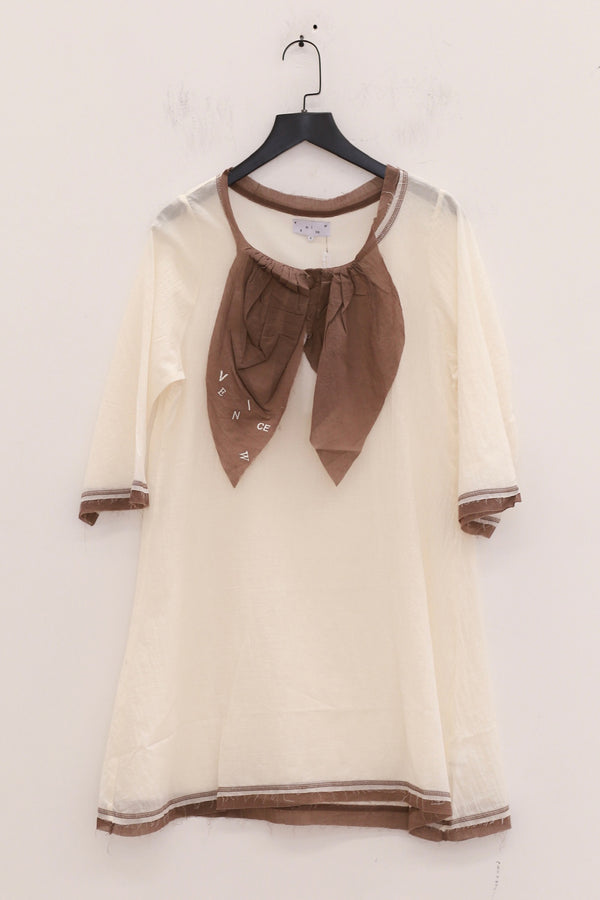 VeniceW 25 Spring/Summer Cotton Evening Dress VCW-T3-BZ White/Brownl